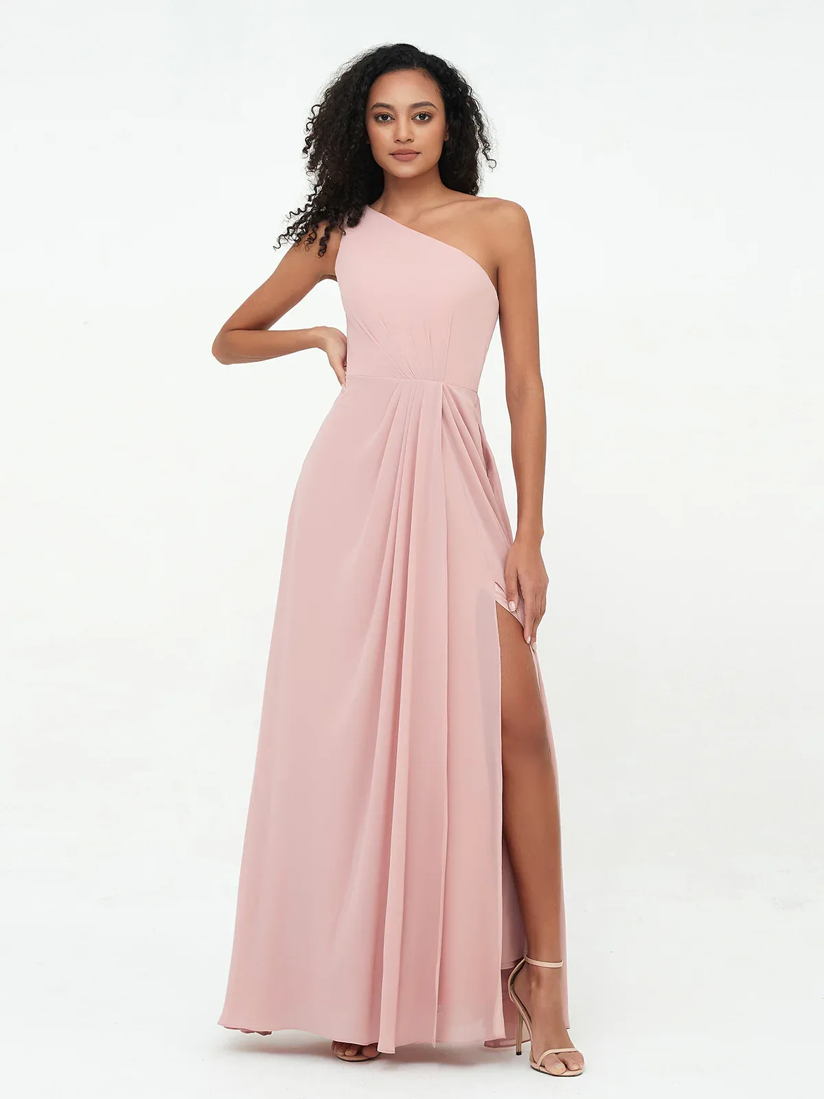 One-Shoulder Chiffon Maxi Dress with Slit