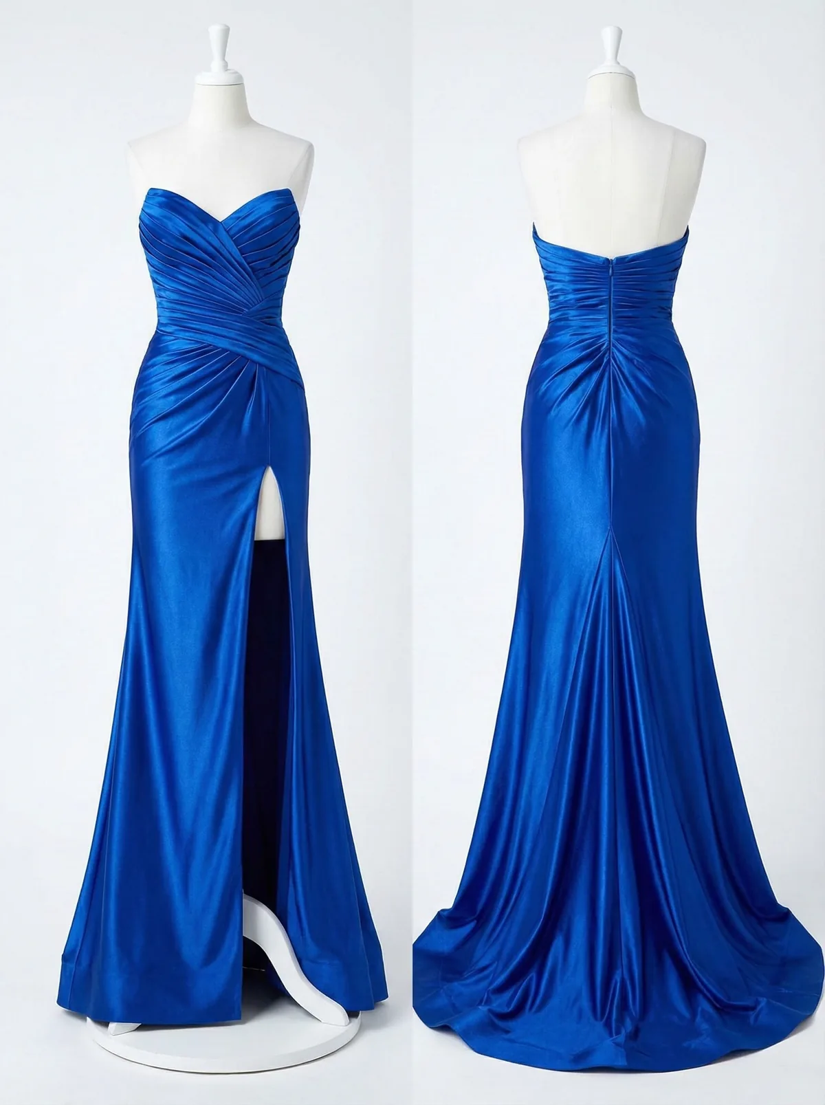 Royal Blue Ruched Satin Sweetheart Mermaid Gown