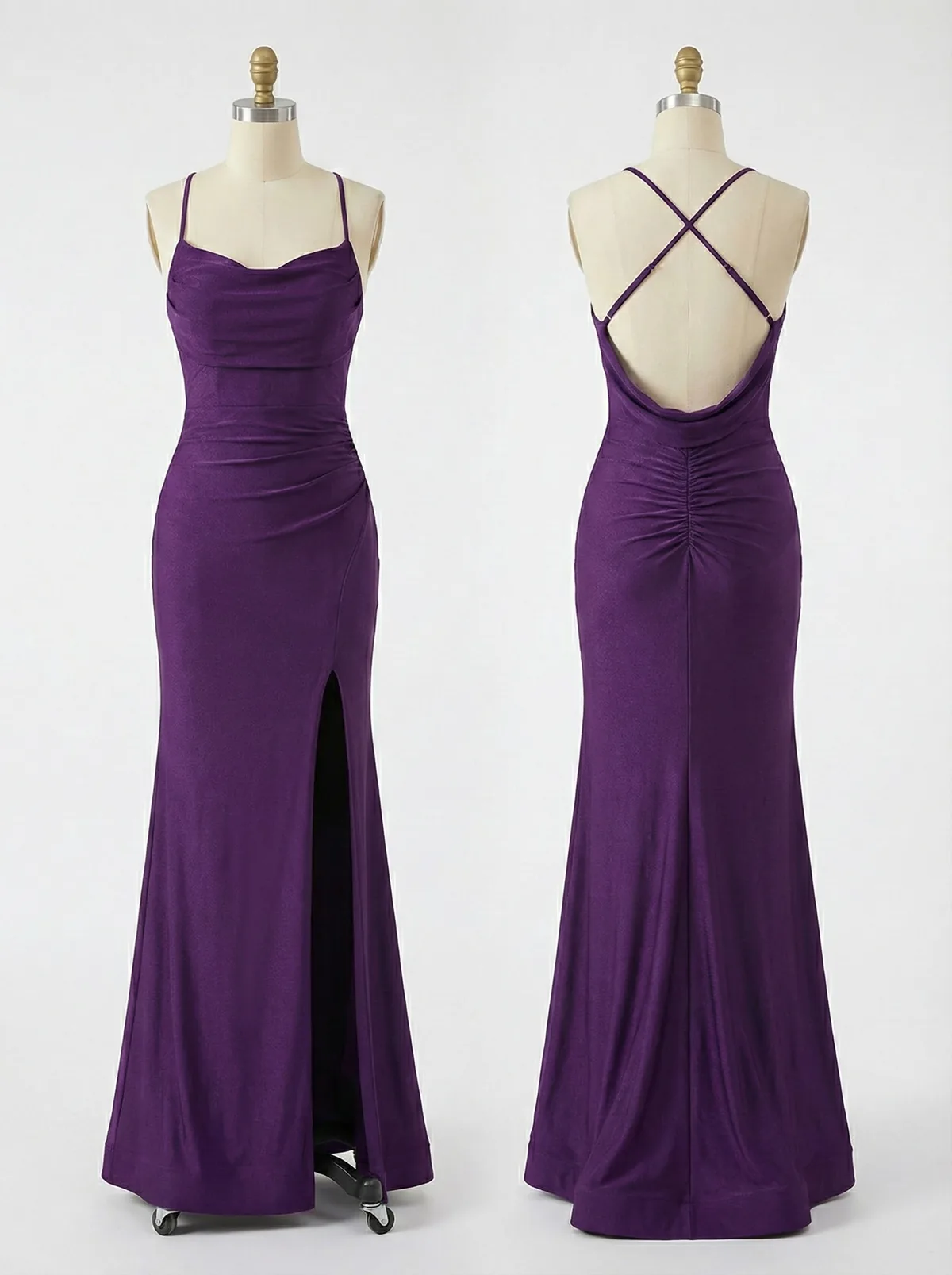Deep Purple Cowl Neck Stretch Mermaid Gown