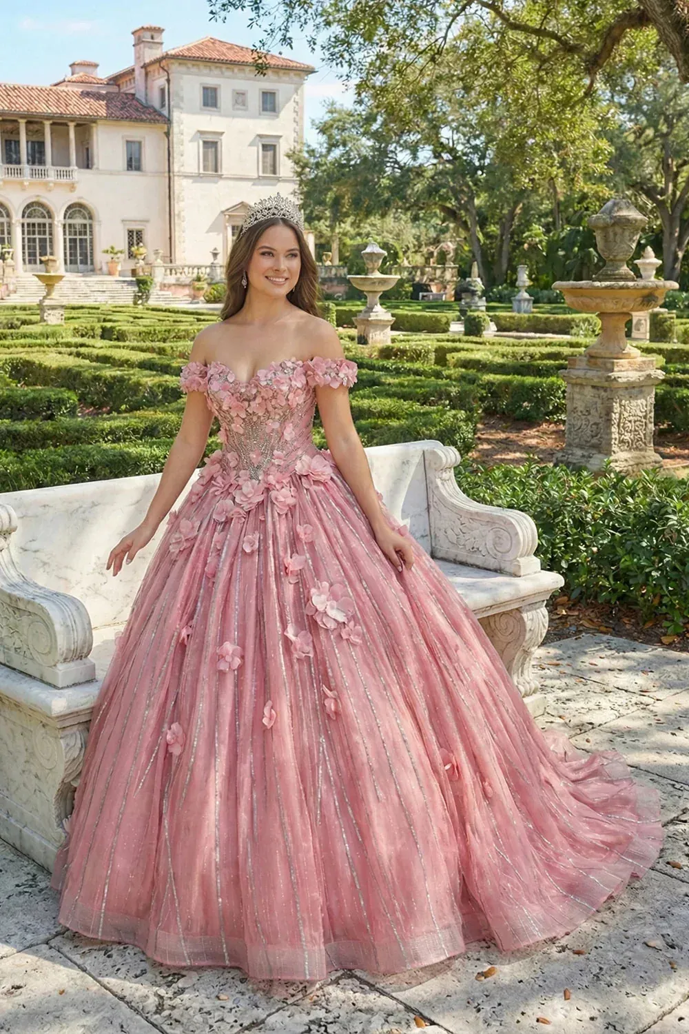 Off-Shoulder Ball Gown With Lace & 3D Floral