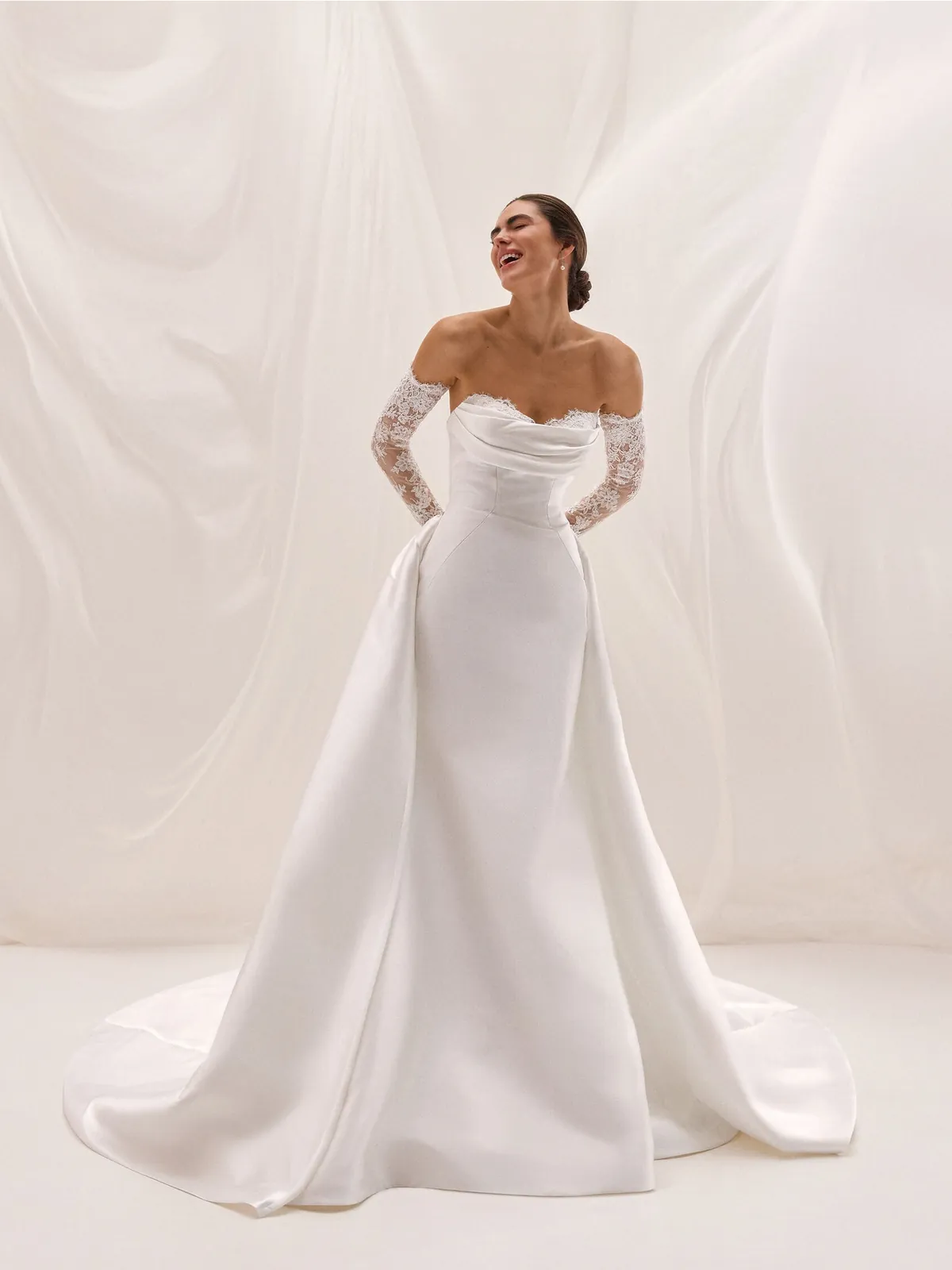 Sweetheart Mermaid Mikado Detachable Overskirt Gown